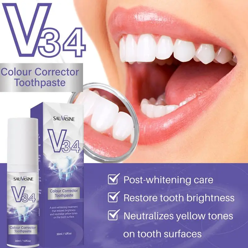 V34 Mousse Schiuma Dentifricio Mousse Dente Viola Dentifricio Schiarente Denti Viola Gel Rimozione Macchie Pulizia Profonda Igiene Orale
