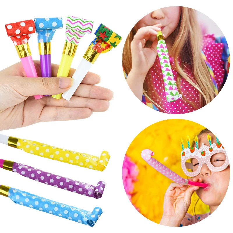 Colorful Blowout Whistle Blow Roll Toy Kids Birthday Party Favors Gifts Cheer Props Pinata Filler Baby Shower Supplies 10/100PCS