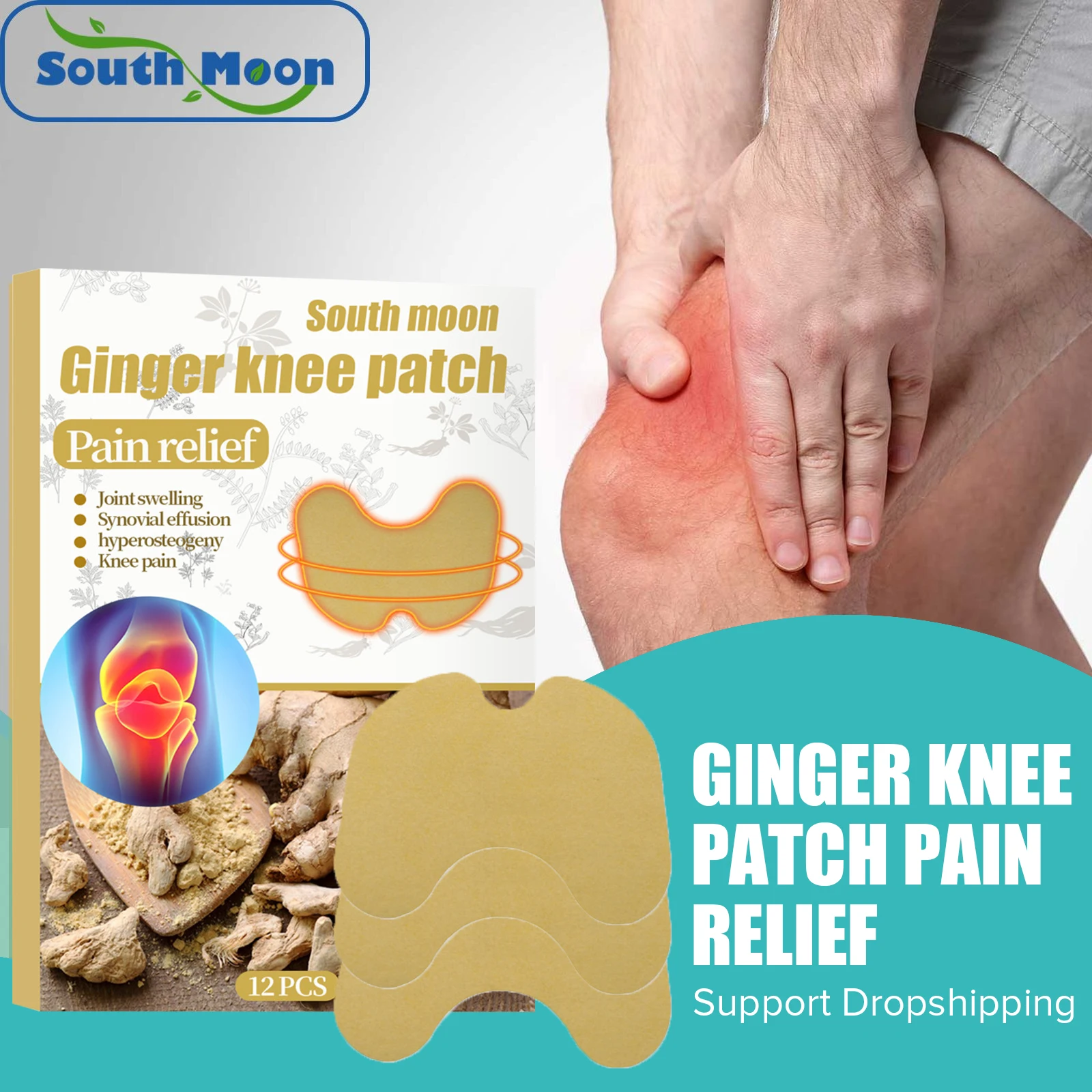 South Moon Ginger Knee Patch Pain Relieving Patch Self-Heating Sticker Neck  Back Pain Ginger Detox Patch Fast and Free Shipping - AliExpress