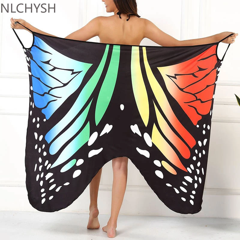 bathing suit cover Sexy Butterfly Print Cover Up Swimwear Women Dress Summer Tunic Bikini Bath Sarong Wrap Skirt Swimsuit Elegant Lady Beachwear bikini cover