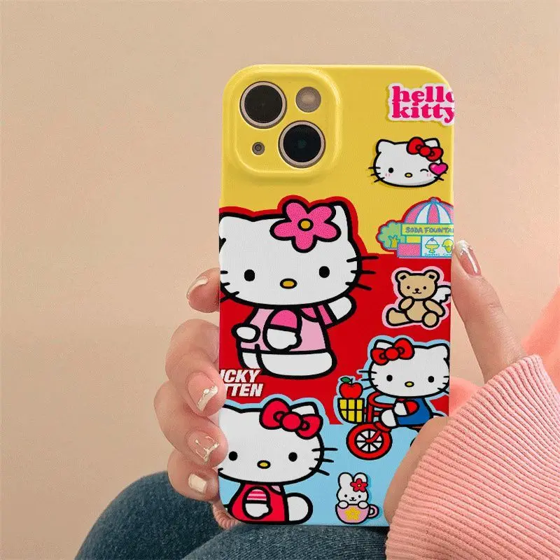 

Kawaii Sanrio Anime Phone Case Cute Hello Kitty Cartoon Dopamine Fashionable and Lightweight Touch Hard Shell Gifts for Girls