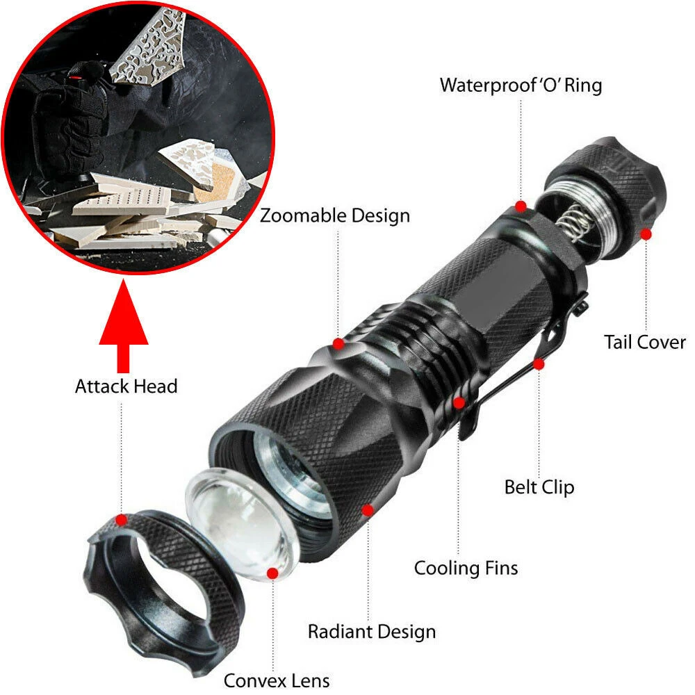 Mini flashlight portable flashlight Powerful tactical flashlights portable LED camping lamp 3 Modes zoomable torch light outdoor bicycle waterproof lantern lamps