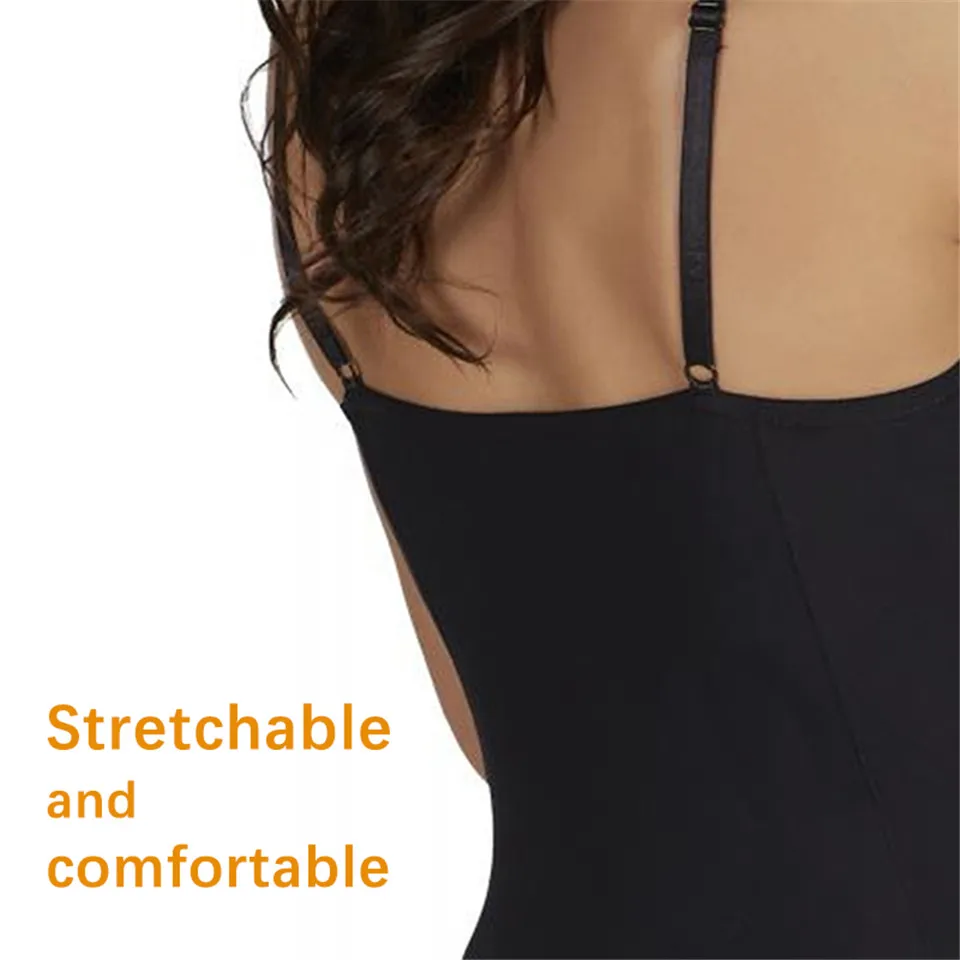 strapless shapewear Wechery XXL Full Control Slips With Underwire Cup Women Body Shapers Stretchable Safety Underwear Dress Strap Black best shapewear