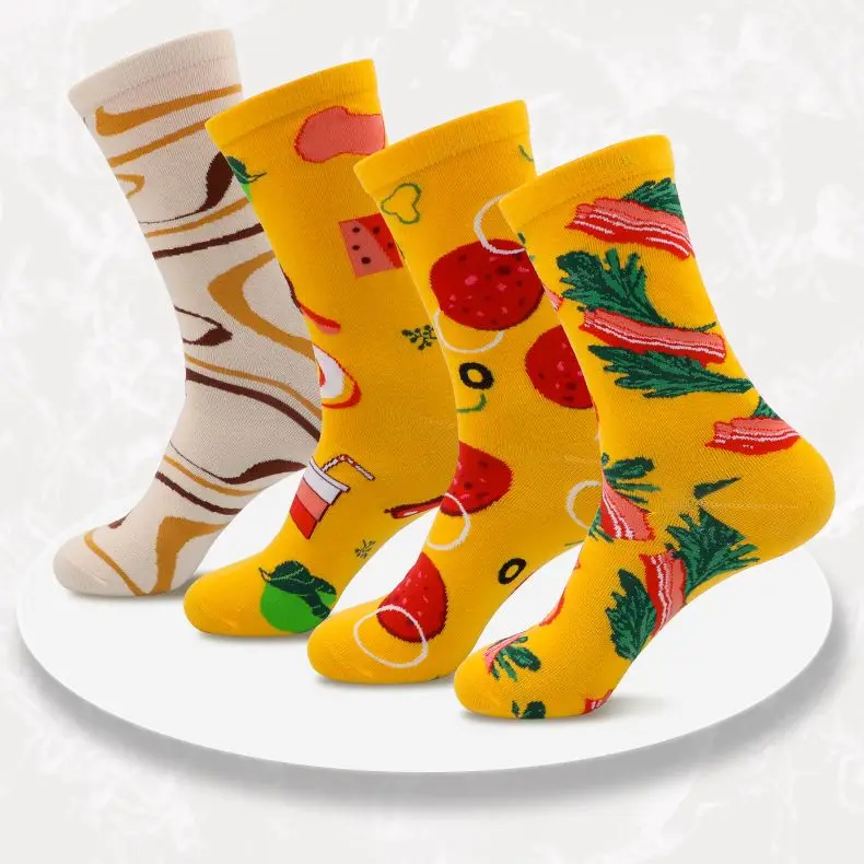 

European and American creative fashion couples Christmas gift packing Middle barrel Pizza socks