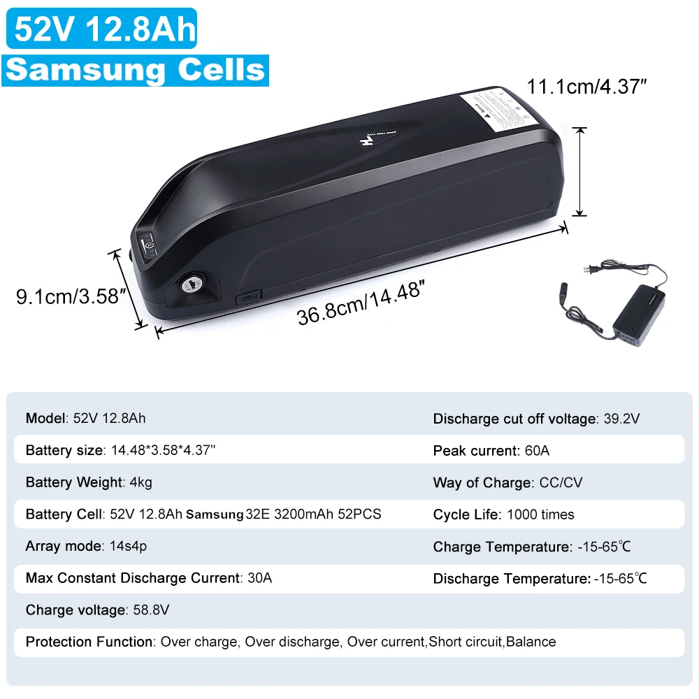 Batterie tube vélo électrique, 36/48/52V Expédié De France Ref batterie  36V15Ah Hailong 2A Charger