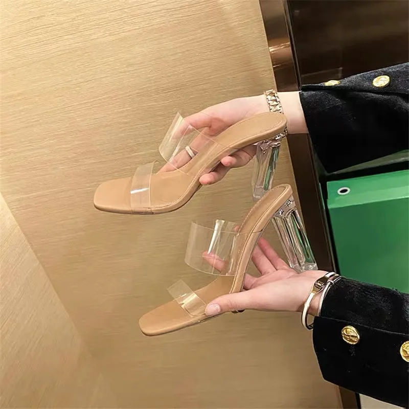 Summer Women Pumps Sandals PVC Jelly Slippers Open Toe High Heels Transparent Perspex Slippers Shoes Heel Clear Sandals