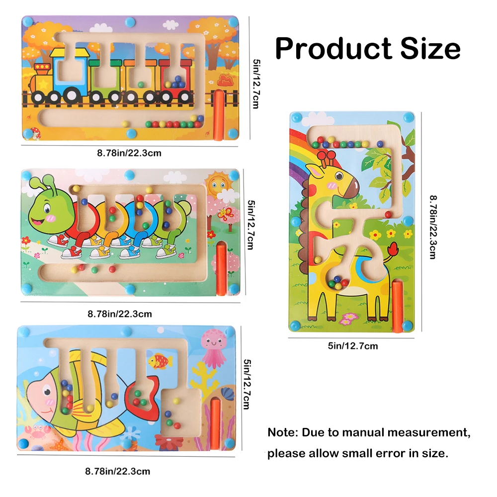Wooden Magnetic Maze,Train Animals Shape Labyrinth Toys, Early Educational Toys, Magnetic Pen Driving Beads Interactive Game 2