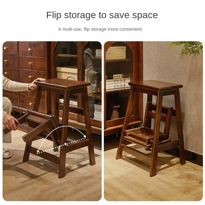 Realife Solid Wood Foldable Ladder Stool Household Climbing Stool Dual-use Ladder Wooden High Foot Shoe Changing