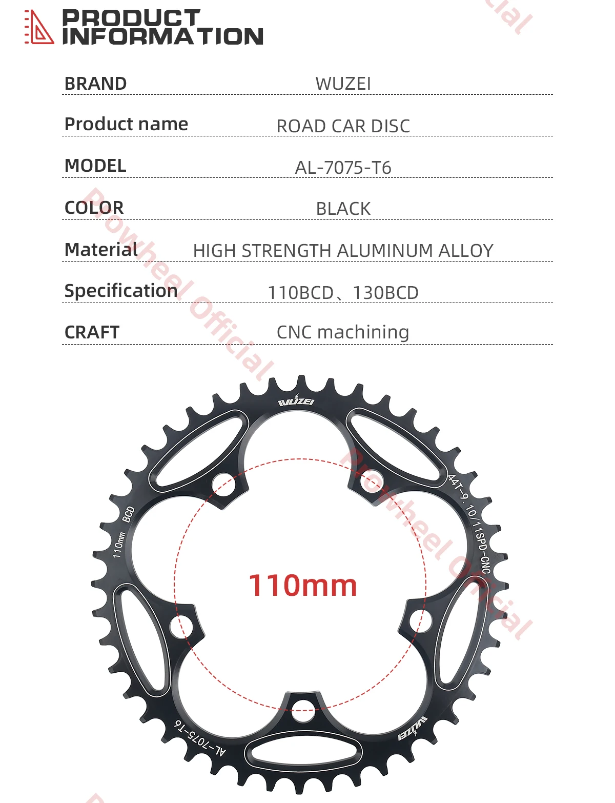 WUZEI 130 BCD Fahrradkettenblatt Narrow Wide Stars 38 40 42 44 46 48 50 52 54 56 58 60T 130BCD AL7075 Kettenrad für Rennrad – Detail 18
