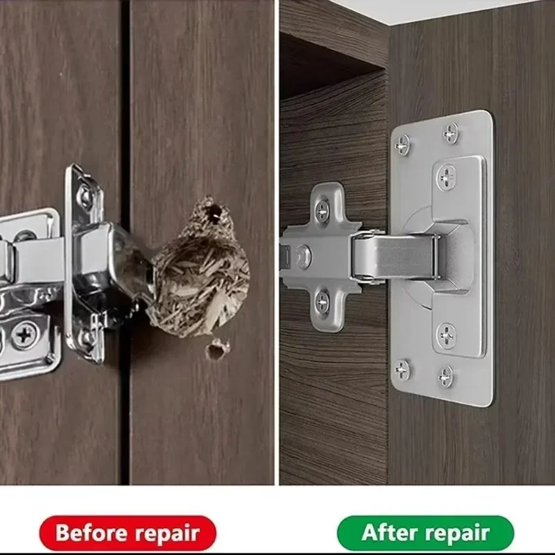 10/2Pcs Hinge Repair Plate Cabinet Hinge Repair Plate Kit Stainless Steel Door Hinge Mounting Plate With Holes Home Kitchen Cupboard Furniture
