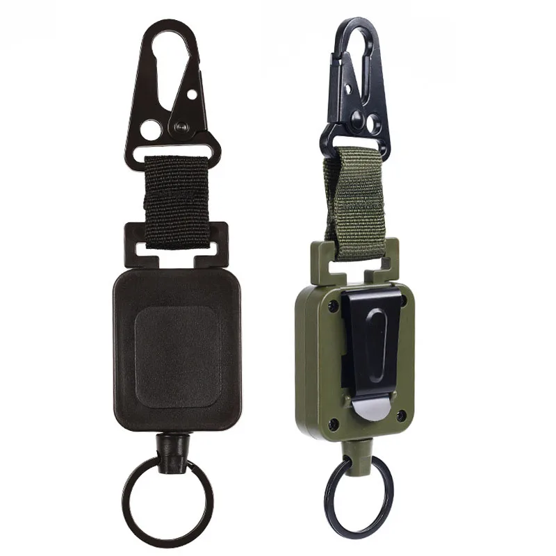 Duty Metal Retractable Carabiner Keychain Belt Outdoor Reels Eagle Beak Buckle Reinforced Steel Wire Easy Pull Back Clip 60cm