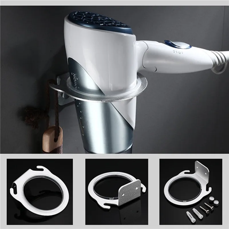 Space Aluminum Wall Mounted Hair Dryer Holder Rack Hanger Home Bathroom Hairdryer Storage Shelf Organizer Hanging Rack 8cm 3