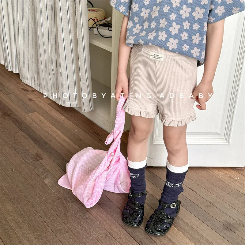Summer New Girls Solid Shorts Children Loose Lace Shorts Toddler Ribbed Leggings Kids Casual Pants Baby Cotton Clothes