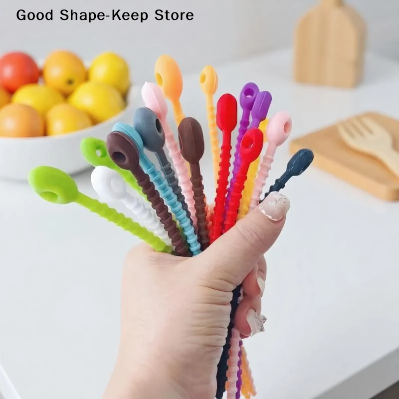 30개 실리콘 재사용 가능 케이블 정리 와이어 홀더 가방 타이 코드 가방 클립 음식 보관용 이어폰 라인 정리 클립