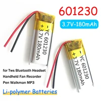 601230 Polymer 3.7V Lithium Battery 180mAh Li-polymer Batteries for Tws Bluetooth Headset Handheld Fan Recorder Pen Walkman MP3