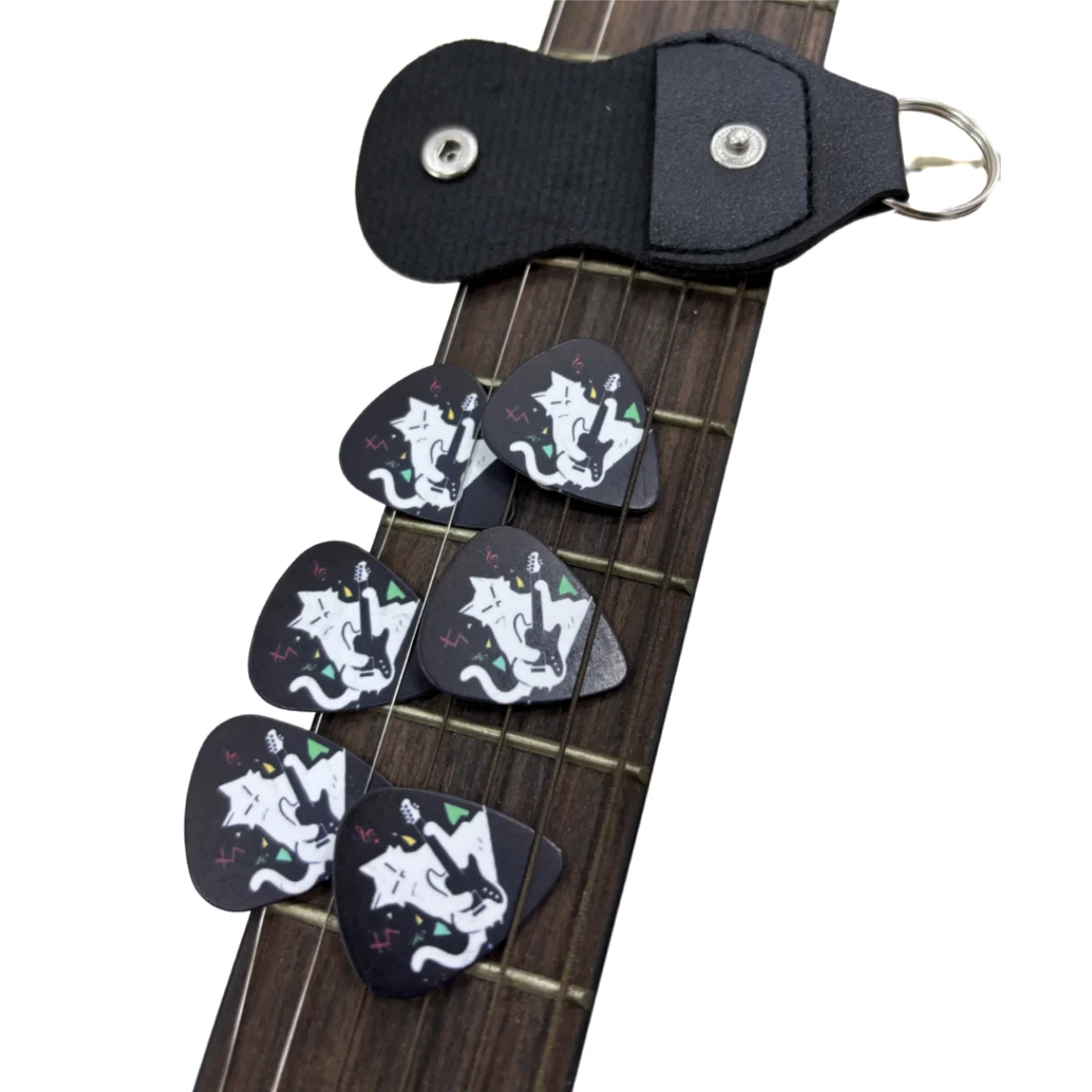 Guitar Picks 6 Pcs Miwayer Original Sound Double-Sided Printed With Keychain Holster For Bass Electric Music Lovers