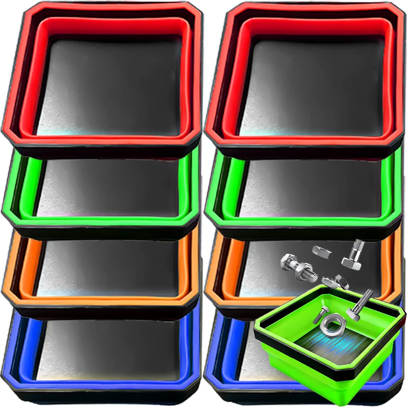 실리콘 자석 부품 트레이, 나사 볼트 너트 와셔용 접이식 사각 금속 부품 보울 ..