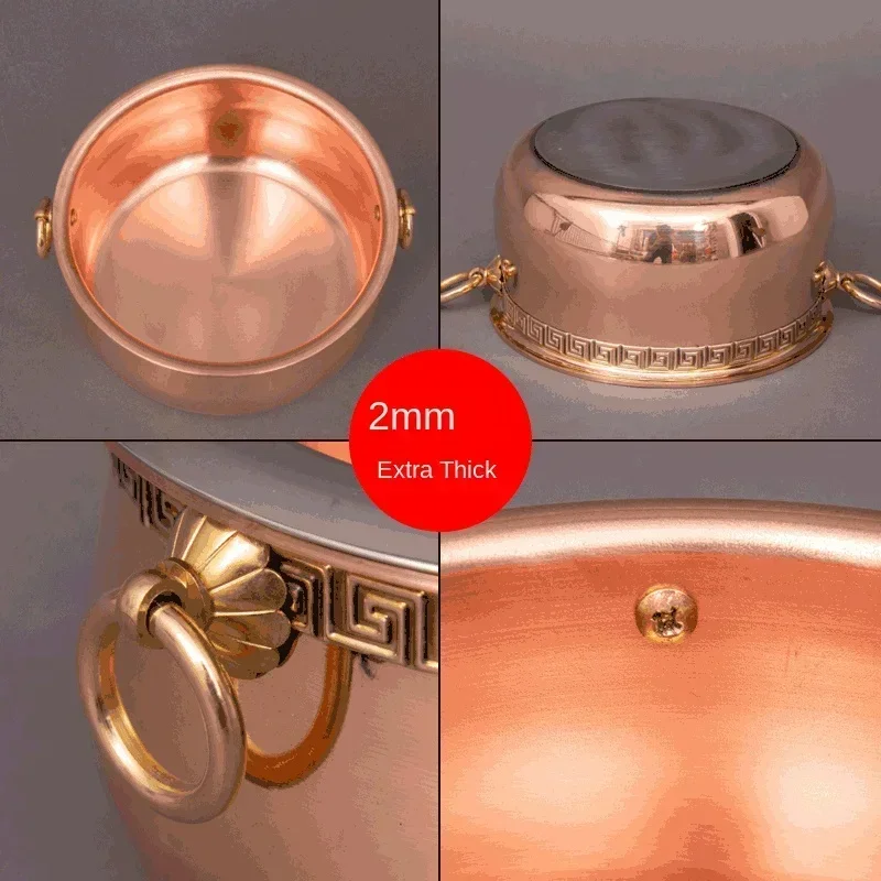 Pure copper thickened restaurant single hot pot one person shabu mutton small copper pot - Image 5