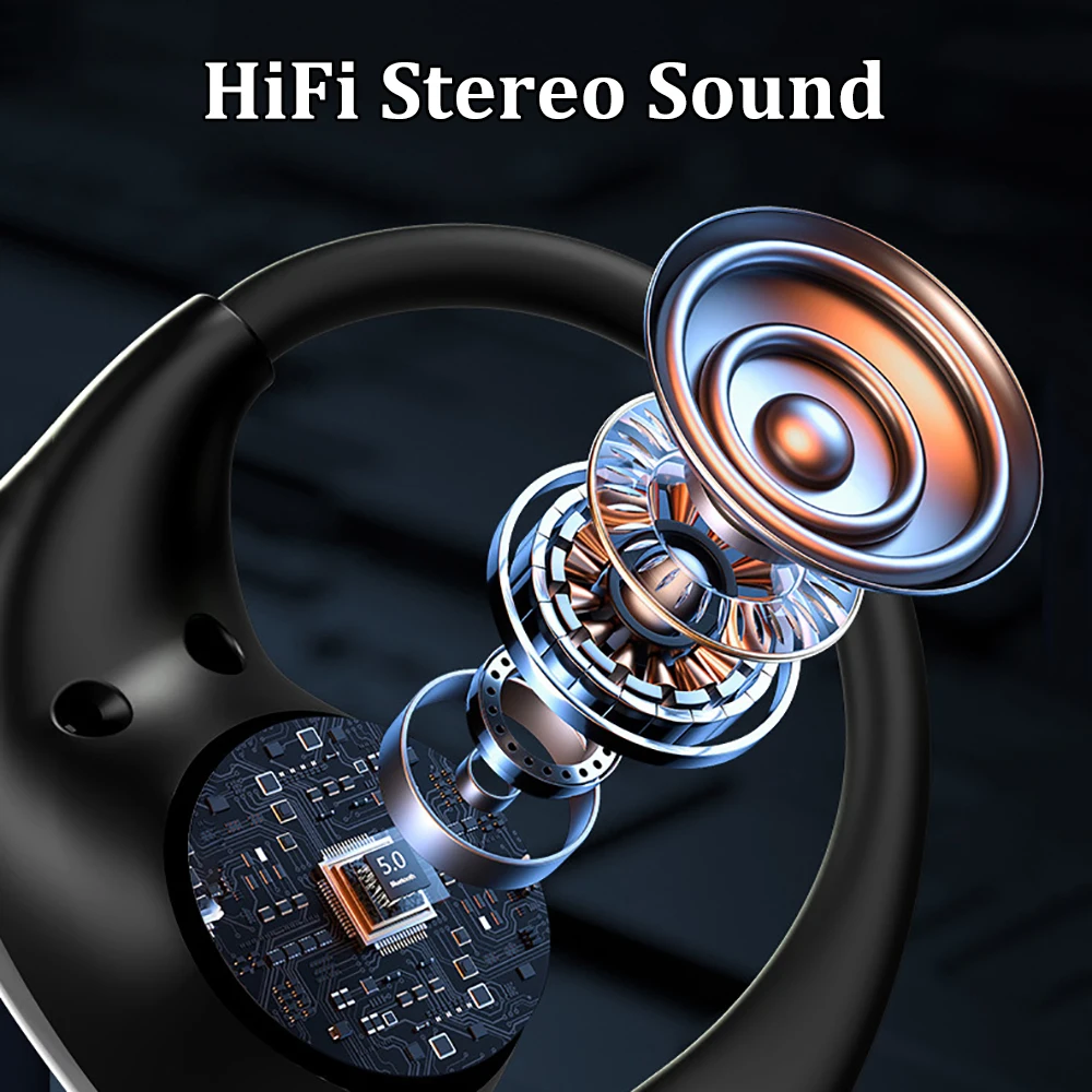 Bluetooth 5.4 Ear Hook Headphones TWS Wireless Earphones HiFi Stereo Waterproof Headsets LED Display Long Standby Touch Earbuds 6