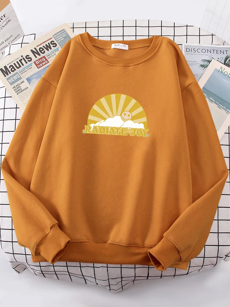 

Толстовка Radiate Joy Like Sunshine с принтом, флисовая Осенняя уличная одежда, толстая зимняя женская Толстовка Оверсайз с капюшоном