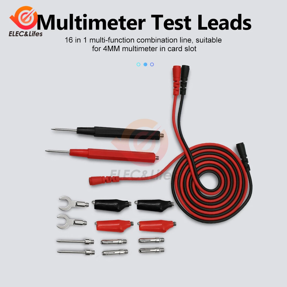 16PCS Digital Multimeter Test Leads Probes Volt Meter Cable Clip SET Kit 