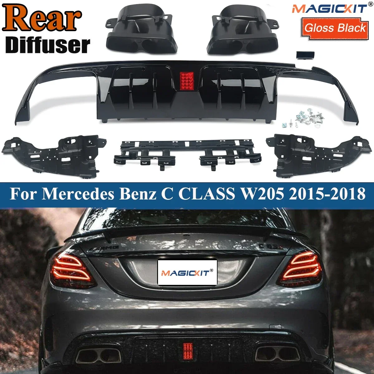 

Rear Bumper Diffuser with Exhaust Tips For Mercedes-Benz C-Class W205 C200 C300 C400 C43 C63 AMG