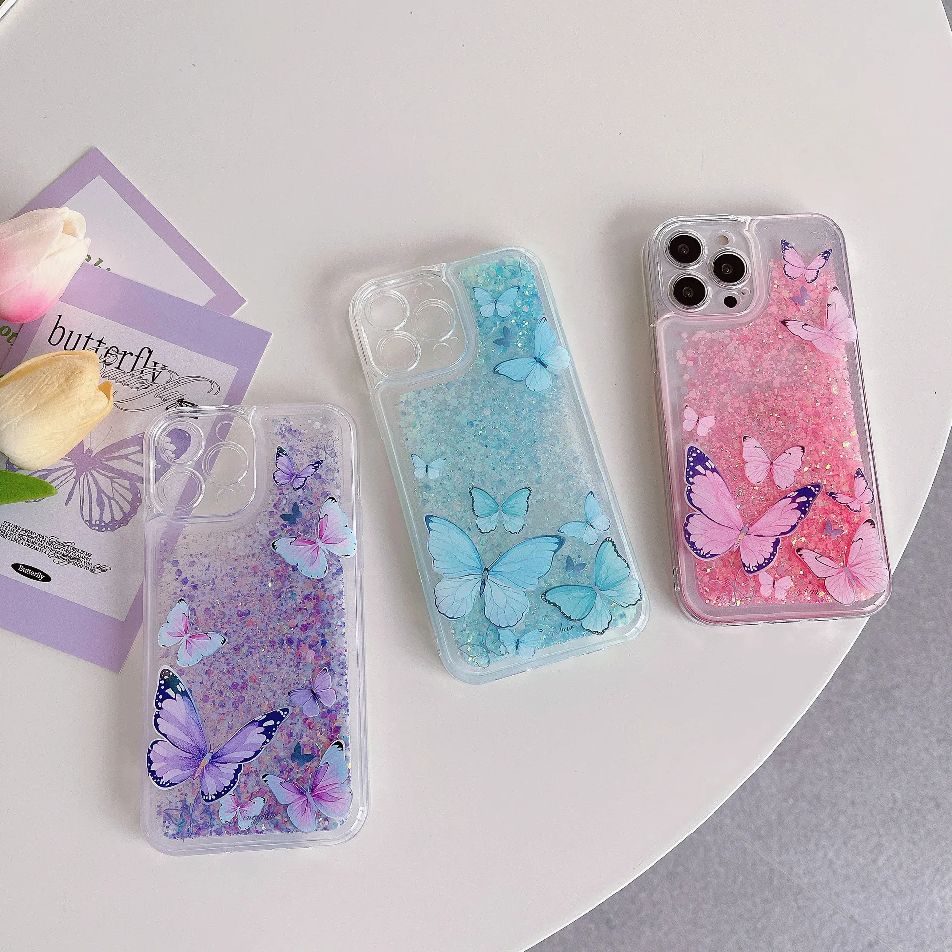 

Fashion Simple Luminous Quicksand Butterfly Soft Paint Protective Phone Case for iPhone 14 13 12 11 Pro Max 14 13 12 Pro 11 12