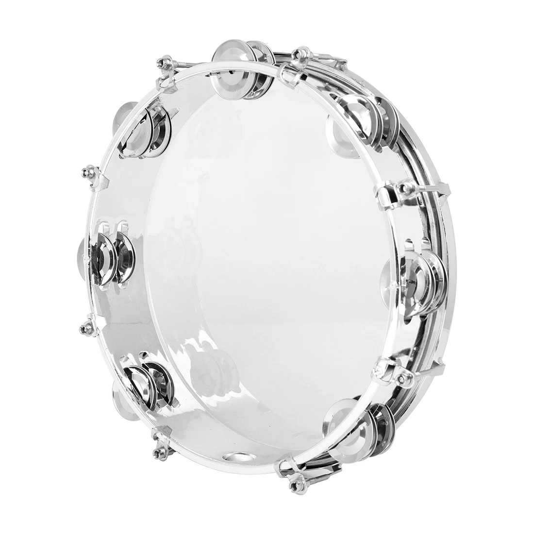 10 Inch Transparent Tambourine Double Row Jingles Bell Self-Tuning Tone Hand Drum Orff Percussion Instrument Kids Music Gift