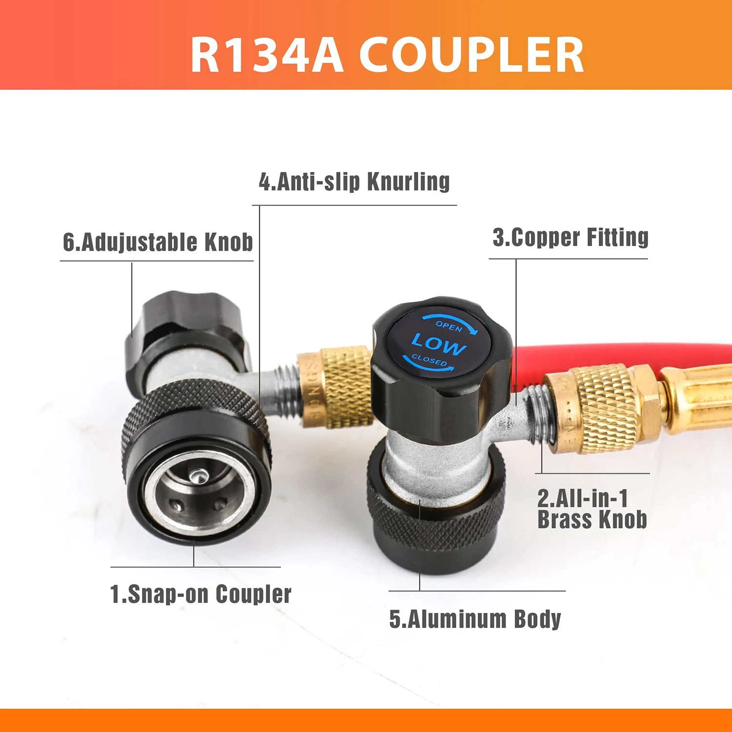 Adattatore Connettore Aria Condizionata R134A 1/4'' SAE - Alto/Basso - In Ottone Per Sistema Refrigerante Auto