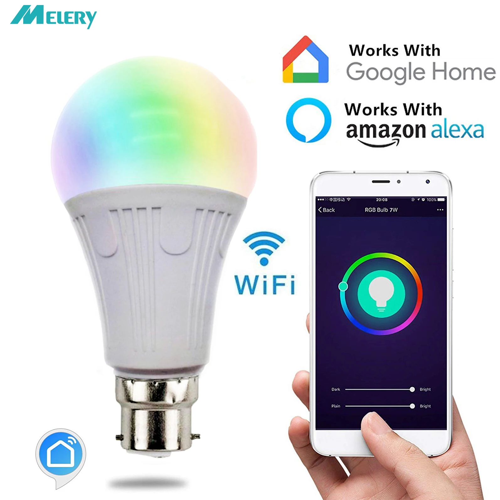 Wifi Smart Led Bulb B22 Plafoniera A19 Telecomando 7W Equivalente A 70W Bianco Freddo 6000K Di Alexa Google Home Nightbulb