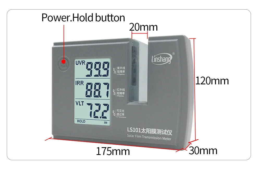 LS101 Window Tint Transmission Meter IR UV Visible Light Transmittance Detection
