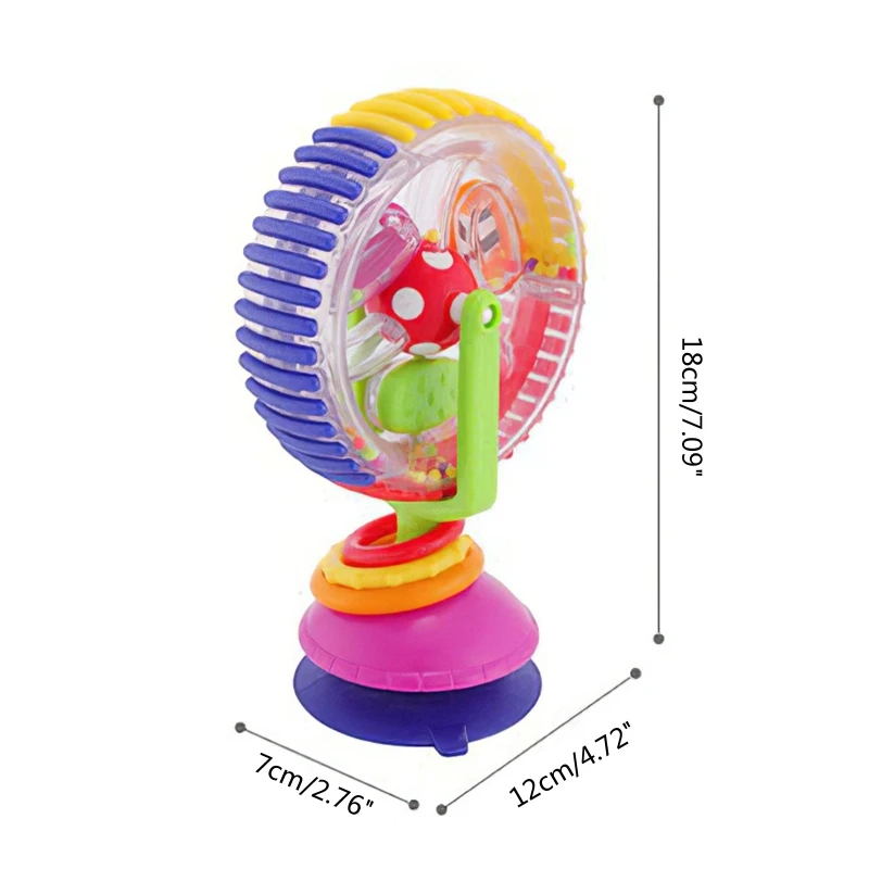 Baby Tummy Time Toy Rainbow Suction Cup Rattle Crib Toy Sky Wheel with Colorful Beads Interactive Rotary for Infant