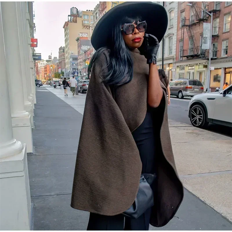 Elegant Irregular Cloak Coat Women Solid Half Sleeve O Neck Scarf Loose Female Jacket 2025 Winter Lady Thick Chic Overcoat New
