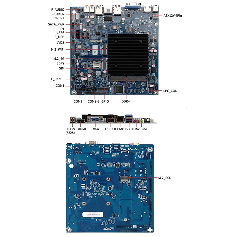 J4125 Motherboard Embedded J4125 Quad-Core Four-Thread DDR4 SO-DIMM RAM ThinITX Industrial Motherboard Supports NVME