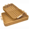 Handwoven Rectangular Plastic Serving Trays with Handles, Woven Wicker Bread Fruit Snacks Food Serving Baskets for Home Kitchen 1