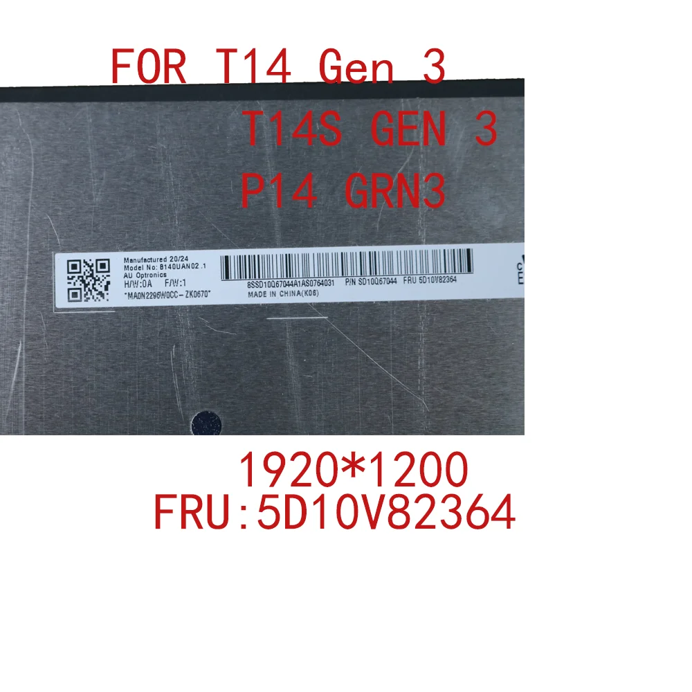 Nova B140uan02.0 B140uan02.1 Laptop Tela Led para Lenovo T14 Gen3 T14s Gen3 P14 16:10 1920*1200 Tela Fhd 5d10v82364 Matriz