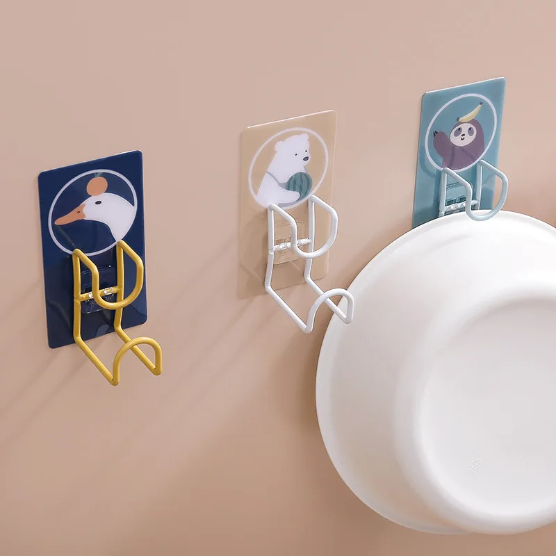 

Cute Animal Hooks For Bathroom Kitchen Adhesive No Punching Wall Hanger Towel Wash Basin Storage Metal Hanging Hook Up conectar