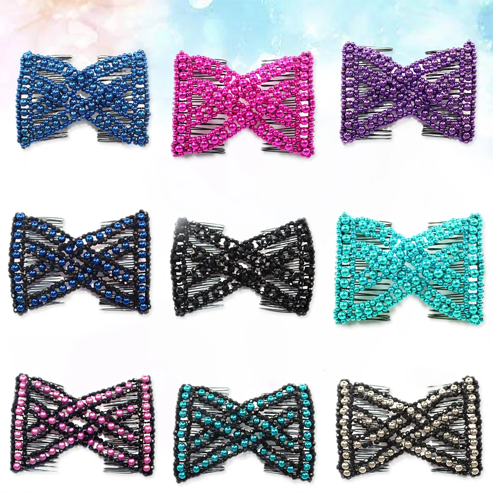 

4pcs Fashion Variety Beaded Hairpins Stretchy Hair Combs Clips Hair Styling Accessories for Women Girls (Random Color)