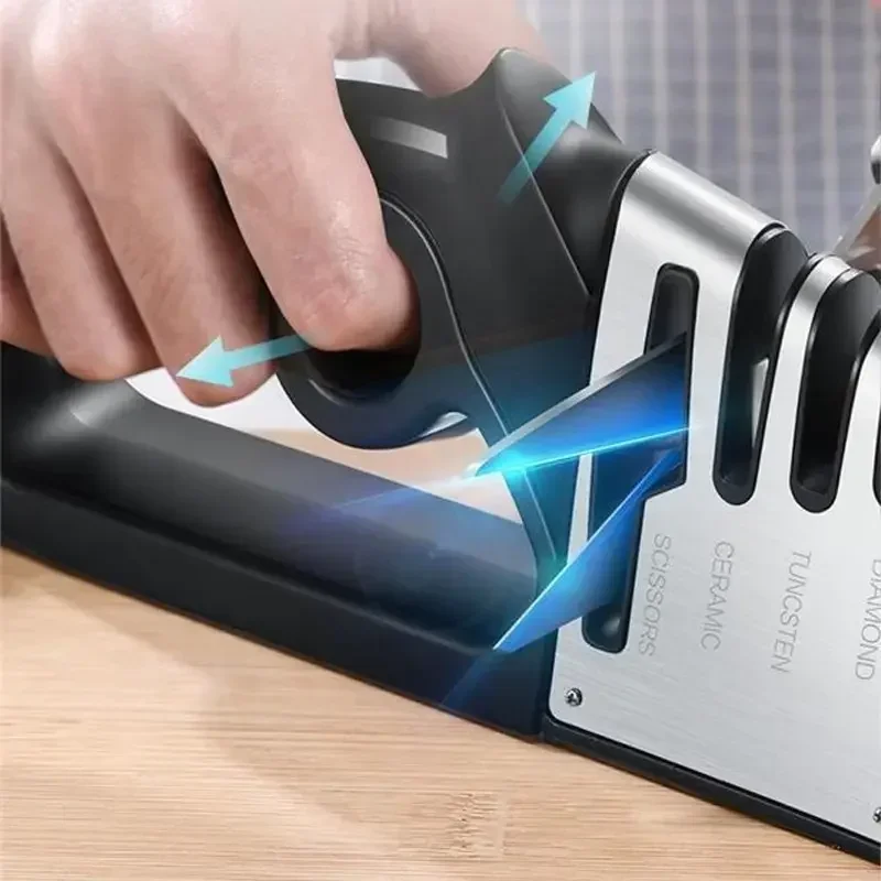 Knife Sharpener 4-in-1 Diamond Coated and Thin Stick Scissors and Scissors Sharpening System Stainless Steel Blades with knife sharpener