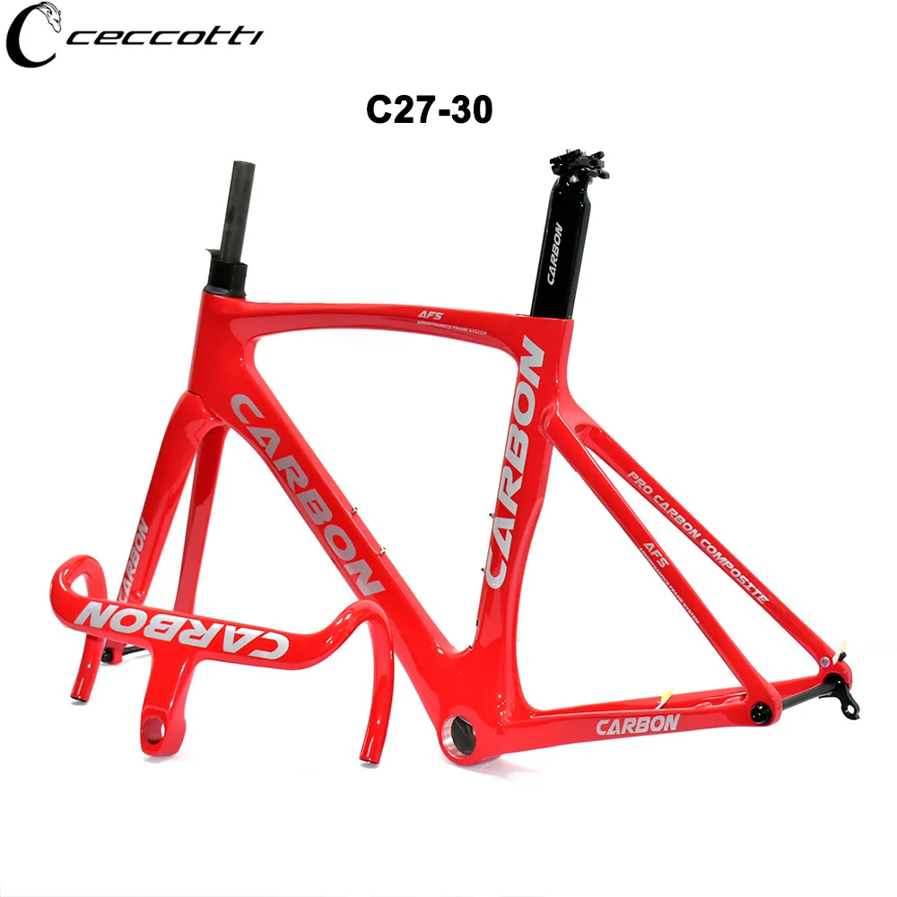 CECCOTTI RF27 Model Faraday Red Color Disc Brake Road Bike Frame Max Tires 30mm T1000 Full Carbon And Full Hidden Cable Frame