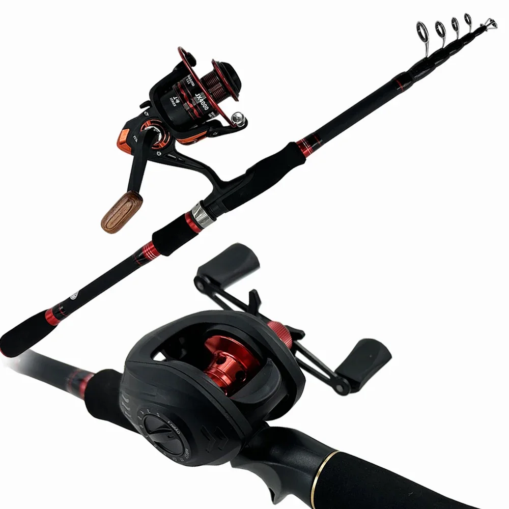 Carbon Telescopic Lure Fishing Reel Rod Kit 1.8/2.1/2.4/2.7m Casting Rod  and aitcasting Reel Spinning Coil Set Bass Trout Pesca