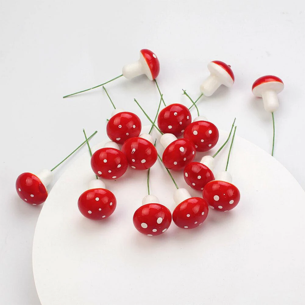 

50pcs Foam Mushrooms Miniatures 2cm Mini Red Mushroom Fairy Garden Ornament DIY Bottle Landscape Crafts Decoration