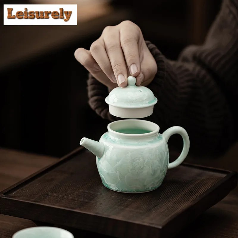 220ml Kiln Fambe Ice Crystal Green Dragon Egg Teapot Handmade Tea Infuser Pot Tea Brewing Kettle With Ball Hole Tea Items Craft