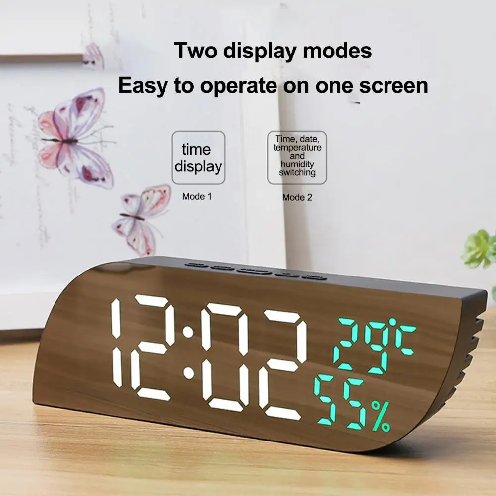 LED Mirrored Digital Alarm Clock with Large Display Auto Dim Alarm Snooze Function Desktop Electronic Clock Bedroom Home Office