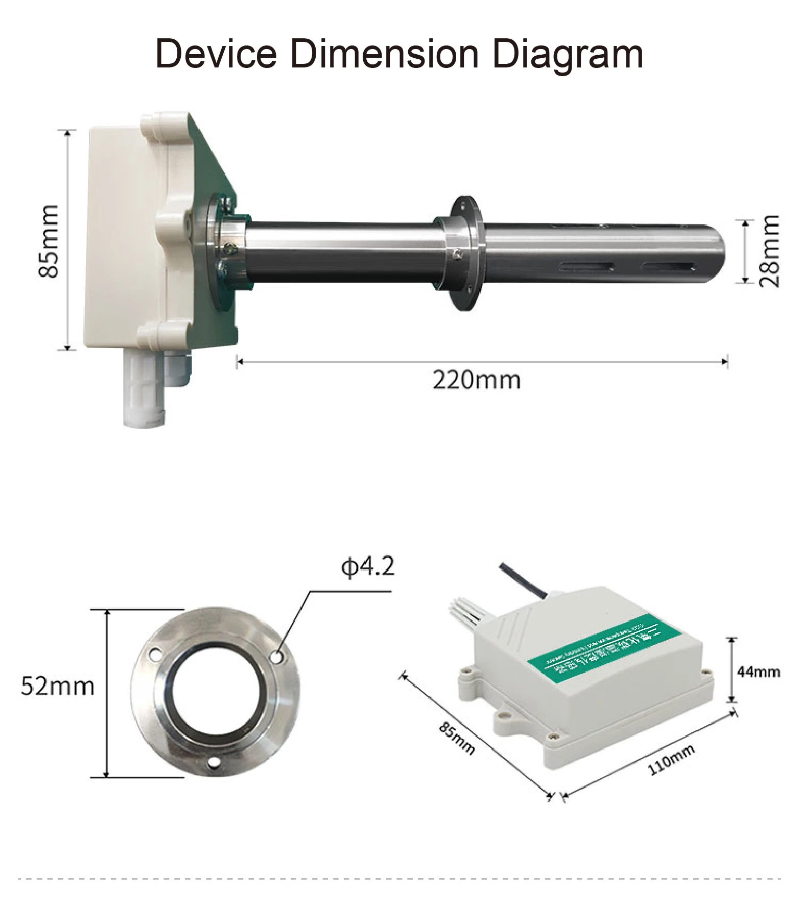 Duct CO2 Sensor RS485 4‑20mA 0‑5V 0‑10V IP65 Industrial Pipeline CO₂ Transmitter