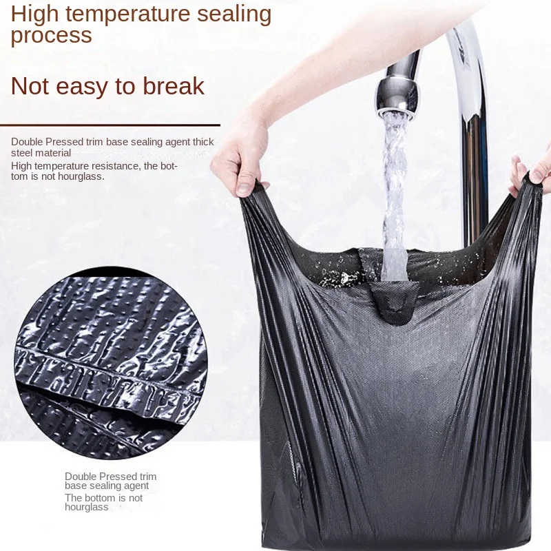100 szt. Czarna plastikowa torba na zakupy kamizelka zagęszczona zakupy w supermarkecie pakująca worek na śmieci kuchenne na wynos