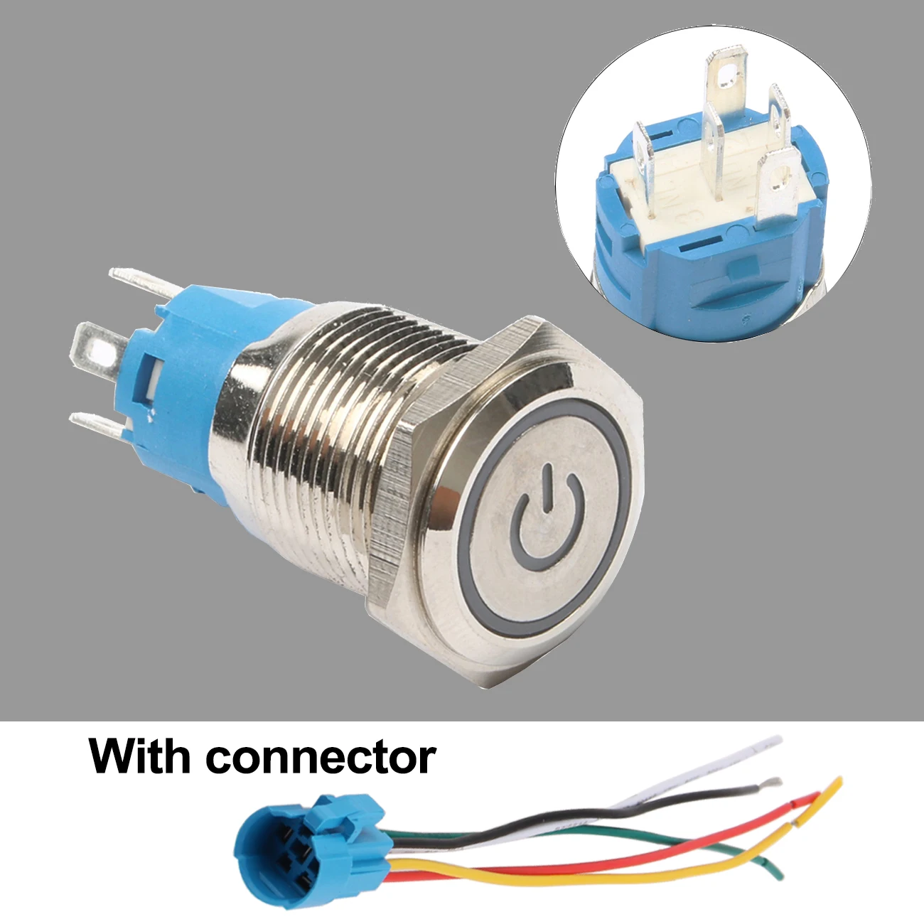 XINYIELE 16mm Latching Push Button Switch - 12V Waterproof Stainless Steel With Yellow LED Ring - View #3