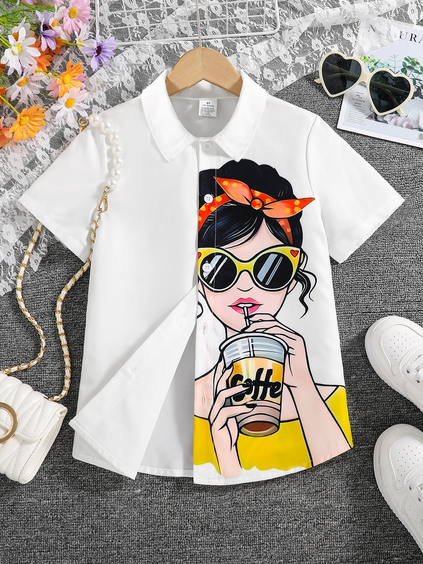 Children's sweater autumn and winter cartoon girls printed pattern round-necked long-sleeved sweater three-piece set