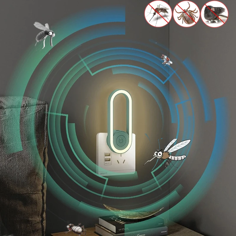 US Plug Ultrasonic Insects Repeller Night Light Electronic Mosquito Repellent Home Pest Mouse Control Night Lamp Mosquito Killer