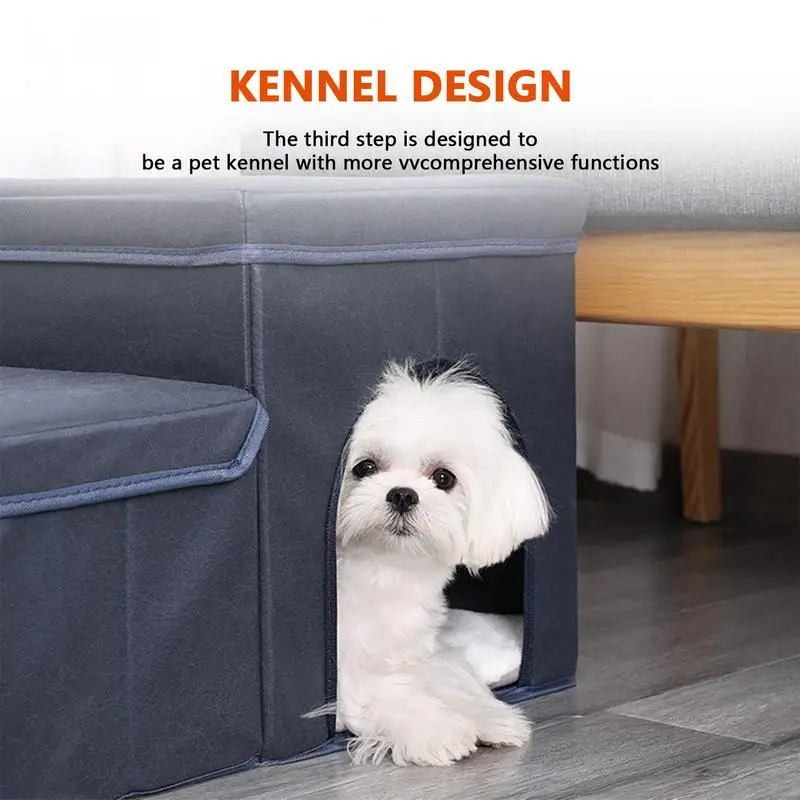 Dog Stairs Non-Slip 3-Step Dog Ladder Foldable D0ggy St-eps Portable Pet Step Stairs With Pet Toy Storage Box Supplies